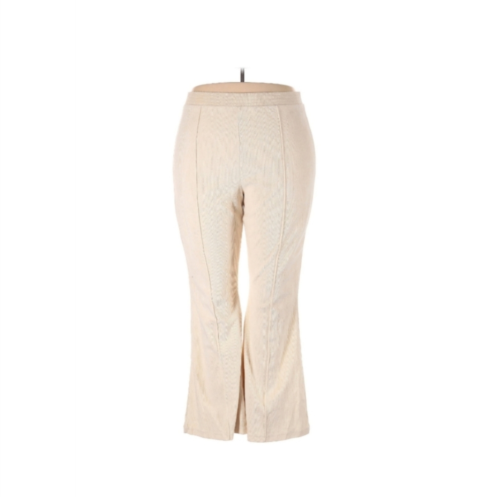 aerie Womens Knit Corduroy Flare Leg Pants Large Cream Lounge Comfy Pull On